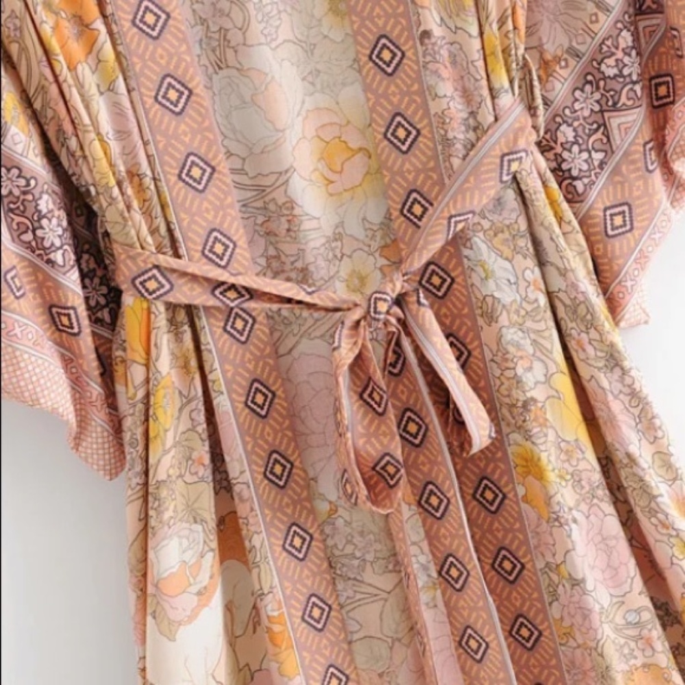 SOLD OUT Pink Bohemian Floral Maxi Duster Kimono Wrap Robe - Picture 16 of 16